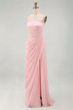 Vestido de fiesta rosa pálido sin mangas corte recto
