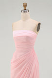 Vestido de fiesta rosa pálido sin mangas corte recto