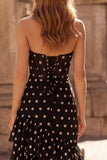 Vestido largo de graduación de graduación de fin, corsé de bollos y funda negra, con volantes