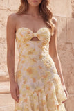 Vestido largo largo de graduación con volantes con volantes de flor amarilla Sirena Flor Amarilla