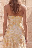 Vestido largo largo de graduación con volantes con volantes de flor amarilla Sirena Flor Amarilla