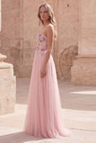 Vestido de graduación rosa brillante de tul con pliquados en forma de A, con abalorios