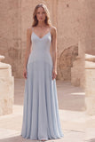 Vestido largo de graduación con tirantes finos azul cielo con tirantes finos