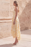 Vestido midi floral A-Line Sweetheart amarillo con aplicaciones