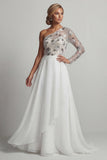 Vestido de Madre de la Novia de una línea A de lentejuelas blancas