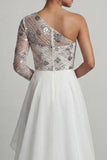 Vestido de Madre de la Novia de una línea A de lentejuelas blancas