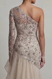 Vestido de la madre de la novia con volantes de un hombro con volantes