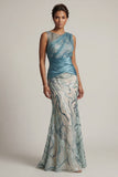 Vestido de sirena azul azul de lentejuelas del lago Madre de la novia