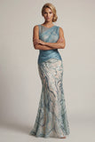 Vestido de sirena azul azul de lentejuelas del lago Madre de la novia
