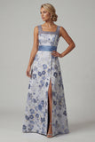 Vestido de madre de novia con cuello cuadrado de cuello cuadrado azul polvoriento