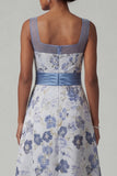 Vestido de madre de novia con cuello cuadrado de cuello cuadrado azul polvoriento