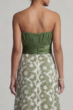 Vestido de madre de novia floral verde A Line Strapless