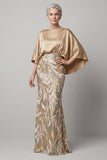 Vestido de sirena de Champán de Lentejuelas con mangas grandes