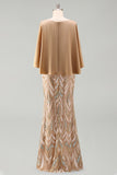 Vestido de sirena de Champán de Lentejuelas con mangas grandes
