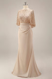 Vestido de Madre de la Novia con Champán Champán Largo de Lentejuelas Sirenas
