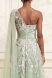 Vestido largo de graduación de un hombro de Sage A-Line A-Line Tulle con bordado