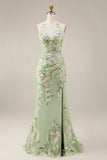 Corsé transparente Sage Sage Dusty Swear Largo Vestido de Baile Largo bordado con abertura