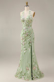Corsé transparente Sage Sage Dusty Swear Largo Vestido de Baile Largo bordado con abertura