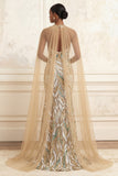 Vestido largo de noche de sirena con capçales de champán brillante