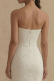 Vestido de compromiso Midi de Sirena Blanca Jacquard sin tirantes