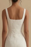 Vestido de compromiso Midi de sirena blanca Jacquard de cuello cuadrado