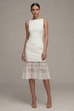 Vestido de compromiso blanco Midi con escote bateau