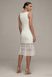 Vestido de compromiso blanco Midi con escote bateau