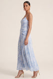 Vestido floral de tirantes finos plisados azul claro Línea A