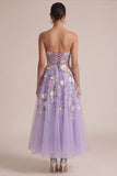 Vestido de boda Midi Corsé A Applied Corsé Sin tirantes Lila