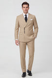 Trajes de hombre de dos piezas caqui con solapa de pico simple
