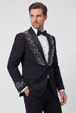 Trajes de boda negros brillantes de dos piezas con solapa de un solo botón