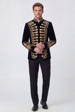 Chaqueta militar negra de cuello alto alto con cordón trenzado dorado y cruzado