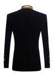 Chaqueta militar negra de cuello alto alto con cordón trenzado dorado y cruzado