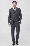 Trajes de boda de tres piezas, de solapa con solapa con muescas gris oscuro