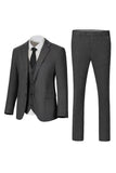 Trajes de boda de tres piezas, de solapa con solapa con muescas gris oscuro
