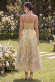 Vestido Midi Floral Amarillo Bordado en Tul A-Line
