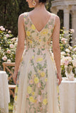 Vestido midi floral bordado con tul y tul en línea A