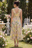 Vestido midi midi bordado en línea A de tul champán