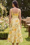 Vestido Midi de A Line Amarillo Amarillo Mantequilla Floral