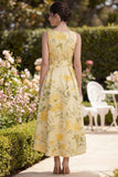 Vestido Midi de línea con lazos florales amarillos de mantequilla en pico, escote en pico