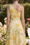 Vestido Maxi A Línea Floral Amarillo Mantequilla