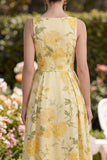 Vestido Maxi floral Maxi A Line, con escote en V amarillo mantequilla y abertura