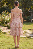 Vestido midi floral con alas fucsia rosa fucsia en línea A