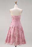 Vestido midi floral con plique de tul A-Line Tulle Sweetheart Pink Fucsia