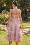 Vestido midi floral con plique de tul A-Line Tulle Sweetheart Pink Fucsia