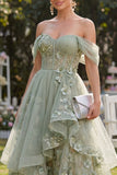 Vestido midi floral de corsé verde en línea A con líneas polvorientas y de organza descubierto