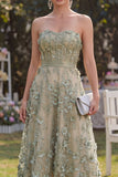 Vestido midi floral midi de corsé con contas de tul verde polvoriento