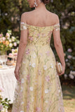 Amarillo claro Una línea de hombros Vestido largo con flores