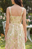 Vestido Midi de cuello cuadrado floral amarillo claro Línea A