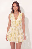 Vestido de graduación Mini A-Line Amarillo Floral con escote en V y volantes